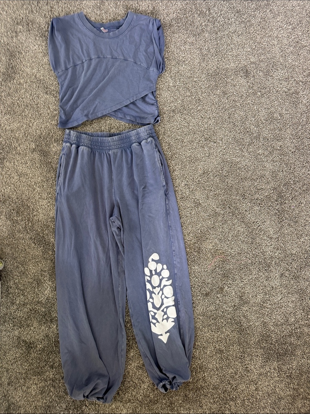 FP Movement by Free People Blue High-Waist lounge pants with crop top.
